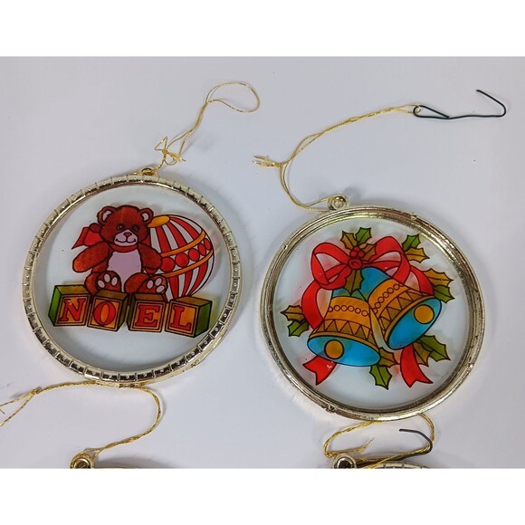 Suncatcher Christmas Ornament Lot Santa Claus Bear Bells Poinsetta Flowers Lot - Picture 2 of 9